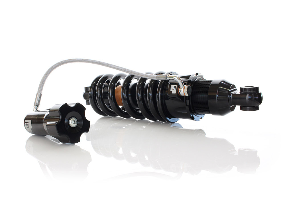 Progressive Suspension 465 Series, 12.2in. Rear Shock Absorber with Remote Adjustable Preload & Standard Spring Rate – Black. Fits Softail 2018up.