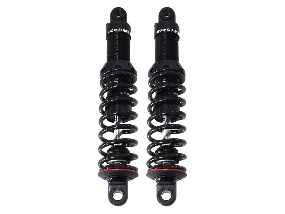 Progressive Suspension 490 Series, 13in. Heavy Duty Spring Rate Rear Shock Absorbers – Black. Fits Touring 1980up.