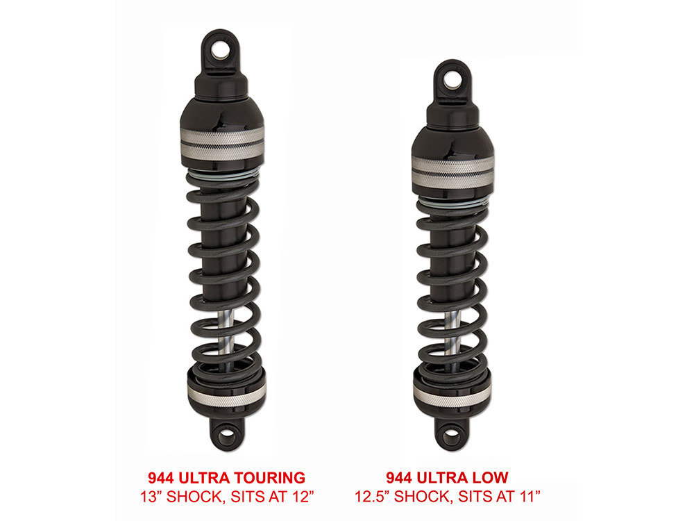 Progressive Suspension 944 Ultra Low Series, 12.5in. Heavy Duty Spring Rate Rear Shock Absorbers – Black. Fits Touring 1980up.