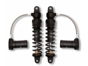 Progressive Suspension 970 Series, 12in. Standard Spring Rate Rear Shock Absorbers with Remote Reservoir – Black. Fits Touring 1980up with 5 or 6 Speed Transmission. Progressive Suspension 970 Series, 12in. Standard Spring Rate Rear Shock Absorbers with Remote Reservoir – Black. Fits Touring 1980up with 5 or 6 Speed Transmission.