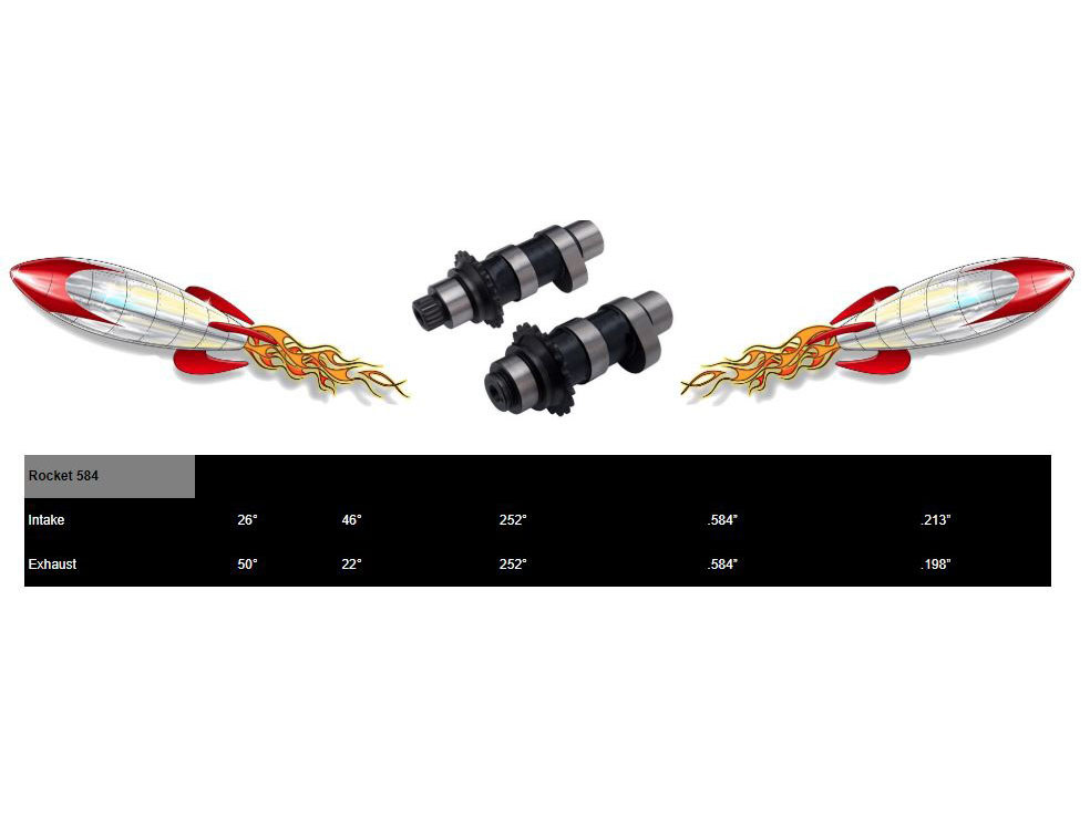 Rocket Cams 584CE Chain Drive Easy Start Camshafts. Fits Dyna 2006 & Twin Cam 2007-2017.