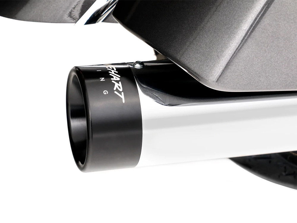 RINEHART EXHAUST 4in. DBX40 Slip-On Mufflers – Chrome with Black End Caps. Fits Indian Big Twin 2014up with Hard Saddle Bags.