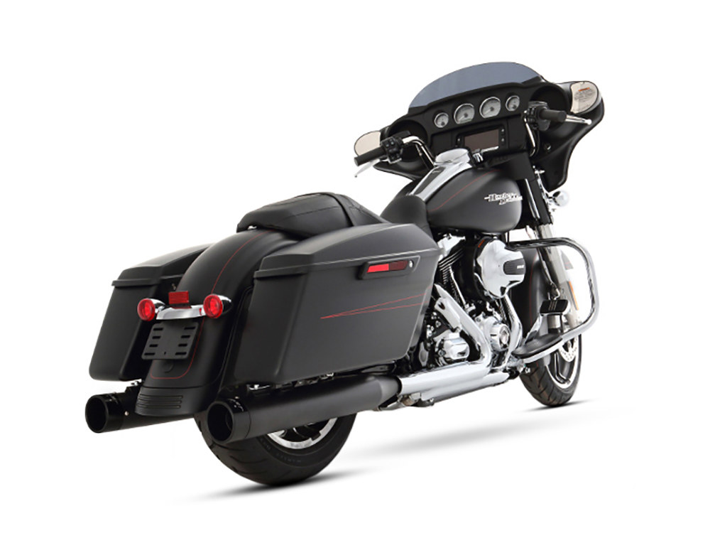 RINEHART EXHAUST 4in. Slip-On Mufflers – Black with Black End Caps. Fits Touring 1995-2016 & Trike 2017-2020.