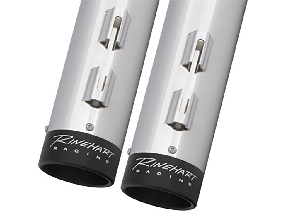 RINEHART EXHAUST 4in. Slip-On Mufflers – Chrome with Black End Caps. Fits Touring 2017up.