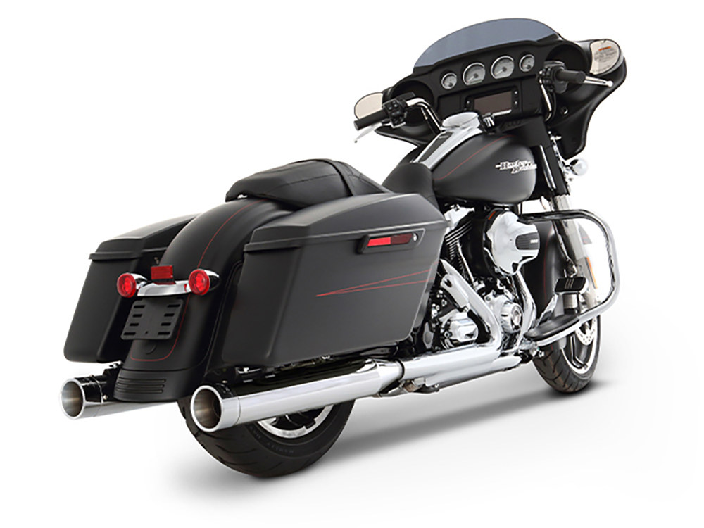 RINEHART EXHAUST 4in. Slip-On Mufflers – Chrome with Chrome End Caps. Fits Touring 2017up.