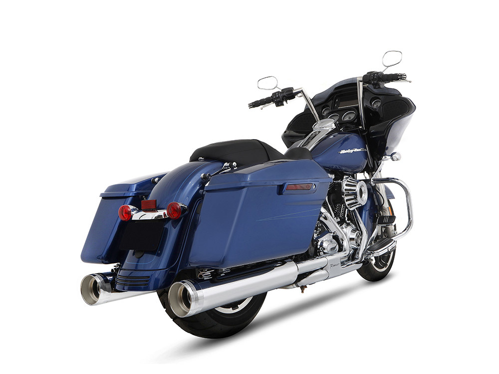 RINEHART EXHAUST 4-1/2in. MotoPro 45 Traditional Slip-On Mufflers – Chrome with Chrome End Caps. Fits Touring 2017up.