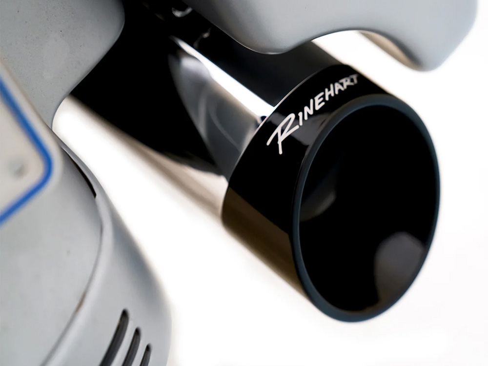 RINEHART EXHAUST 4-1/2in. DBX45 Slip-On Mufflers – Chrome with Black Slash Cut End Caps. Fits Touring 2017up