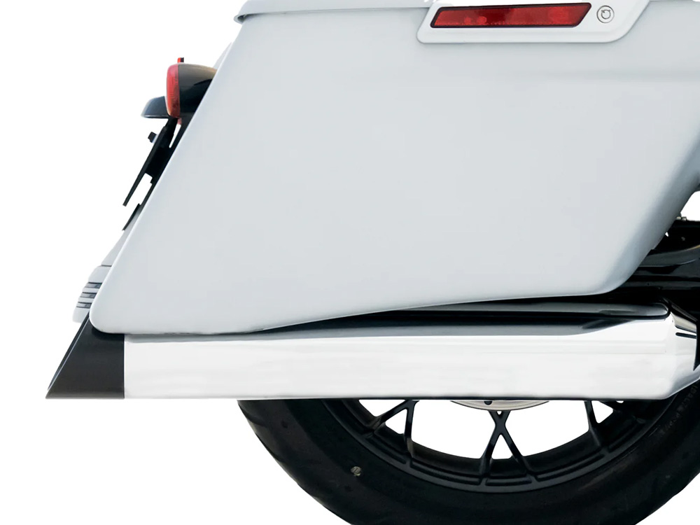 RINEHART EXHAUST 4-1/2in. DBX45 Slip-On Mufflers – Chrome with Black Slash Cut End Caps. Fits Touring 2017up