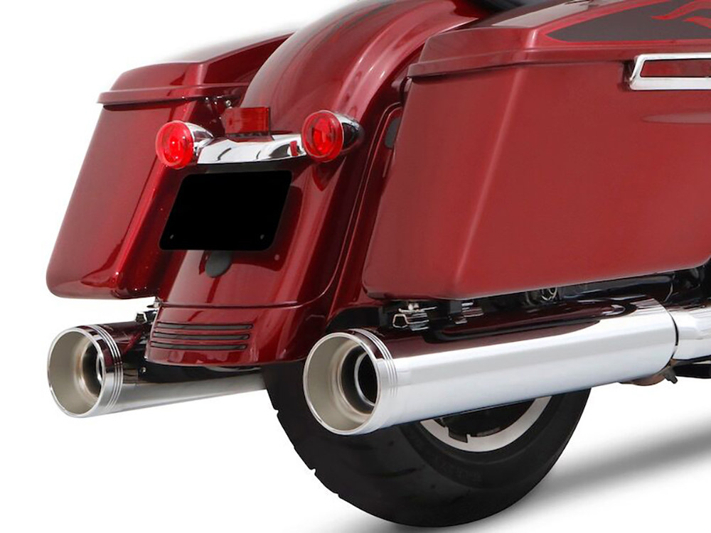 RINEHART EXHAUST 4-1/2in. DBX45 Slip-On Mufflers – Chrome with Chrome End Caps. Fits Touring 2017up.