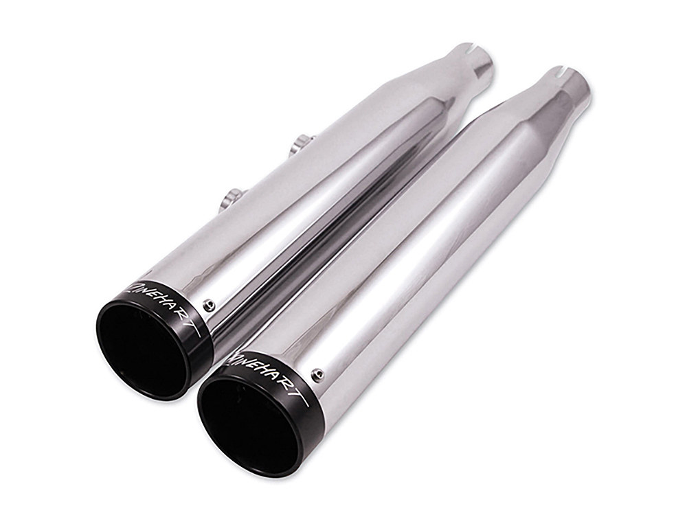 RINEHART EXHAUST 3in. Slip-On Mufflers – Chrome with Black End Caps. Fits Softail Deuce 2007 & Fat Boy 2007-2017
