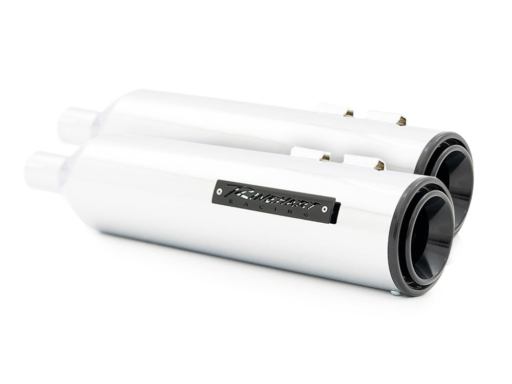 RINEHART EXHAUST 4-1/2in. HP45 Slip-On Short Race Inspired Mufflers – Chrome with Black End Caps. Fits Touring 2017up.