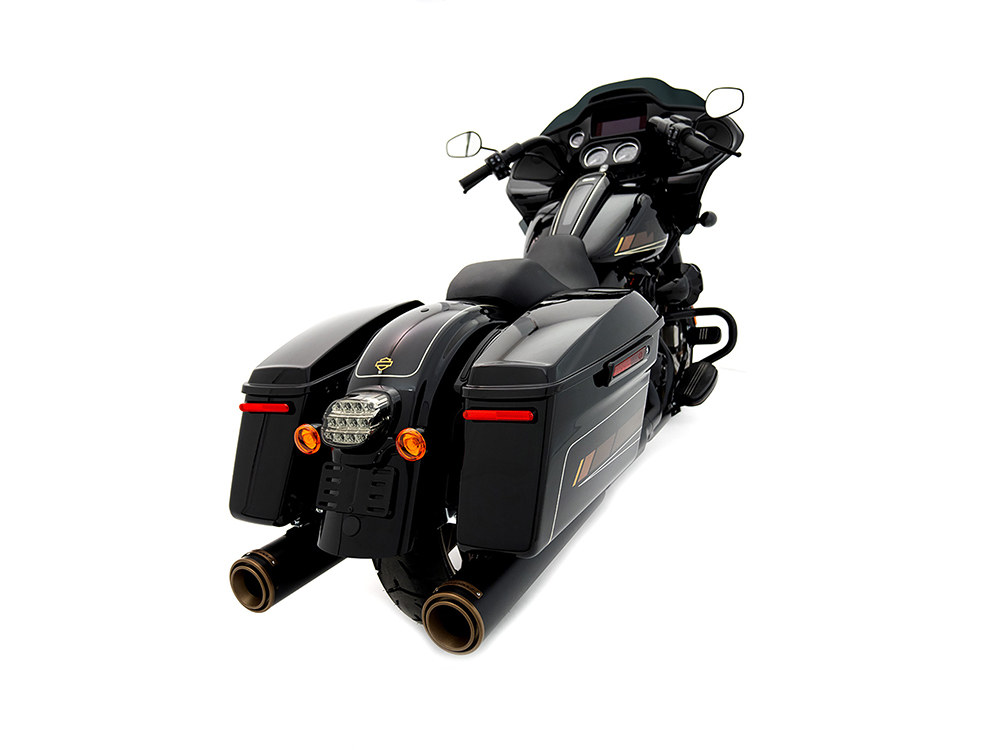 RINEHART EXHAUST 4-1/2in. HP45XL Slip-On Mufflers – Black with Bronze End Caps. Fits Touring 2017up.