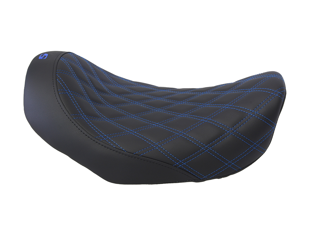 SADDLEMEN SEATS Renegade LS Solo Seat with Blue Double Diamond Stitch. Fits Dyna 2006-2017.
