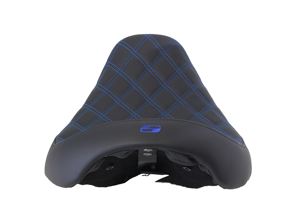 SADDLEMEN SEATS Renegade LS Solo Seat with Blue Double Diamond Stitch. Fits Dyna 2006-2017.