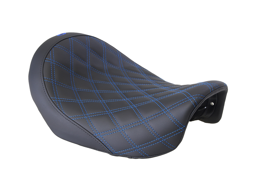 SADDLEMEN SEATS Renegade LS Solo Seat with Blue Double Diamond Stitch. Fits Dyna 2006-2017.