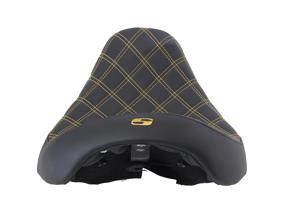SADDLEMEN SEATS Renegade LS Solo Seat with Gold Double Diamond Stitch. Fits Dyna 2006-2017.