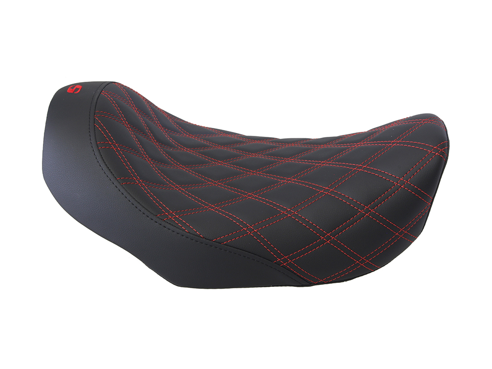 SADDLEMEN SEATS Renegade LS Solo Seat with Red Double Diamond Stitch. Fits Dyna 2006-2017.