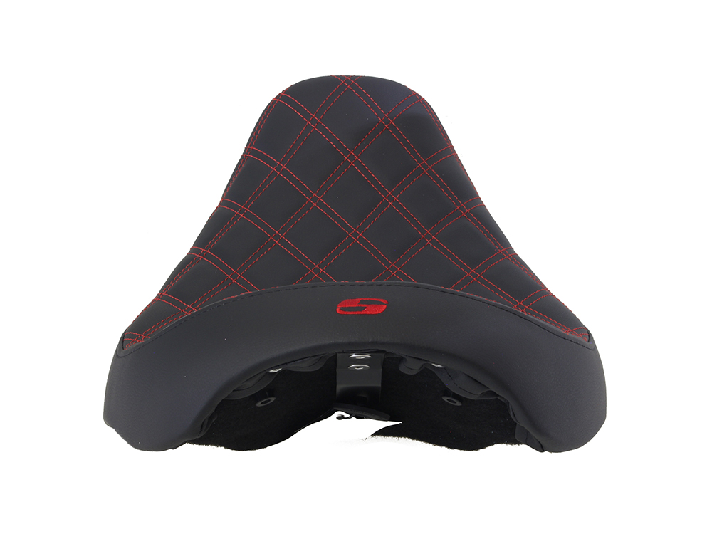 SADDLEMEN SEATS Renegade LS Solo Seat with Red Double Diamond Stitch. Fits Dyna 2006-2017.