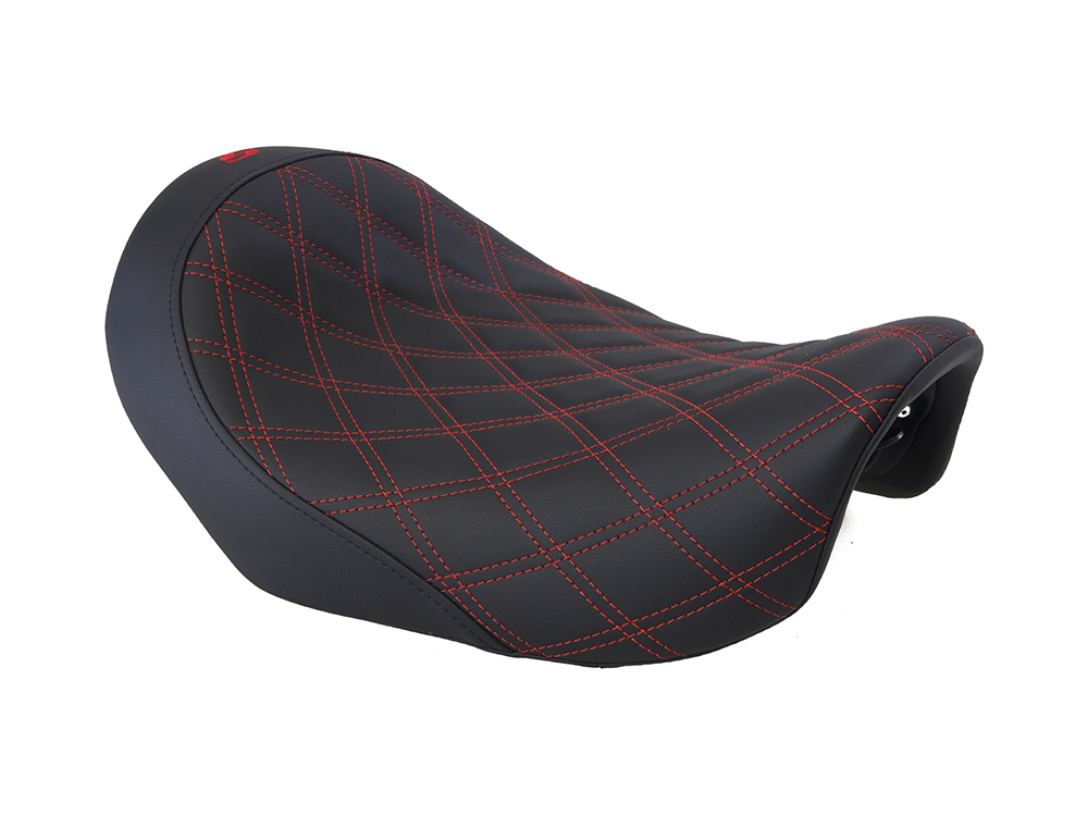 SADDLEMEN SEATS Renegade LS Solo Seat with Red Double Diamond Stitch. Fits Dyna 2006-2017.