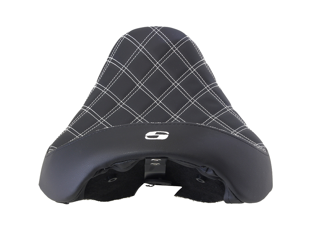 SADDLEMEN SEATS Renegade LS Solo Seat with Silver Double Diamond Stitch. Fits Dyna 2006-2017.
