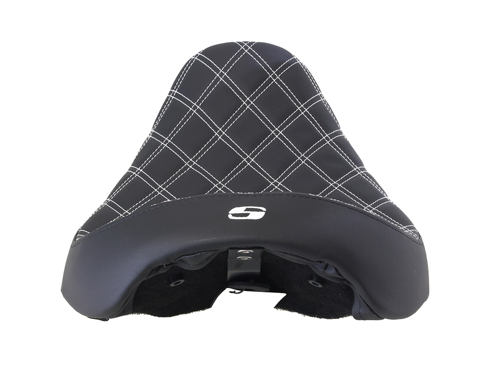 SADDLEMEN SEATS Renegade LS Solo Seat with White Double Diamond Stitch. Fits Dyna 2006-2017.