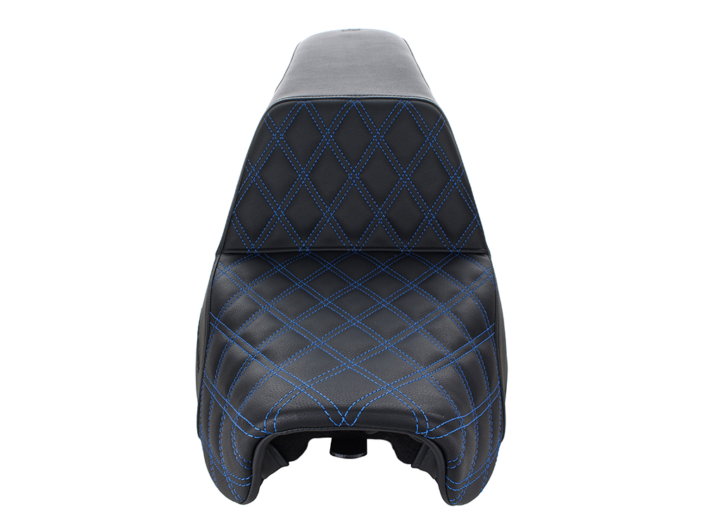 SADDLEMEN SEATS Step-Up LS Dual Seat with Blue Double Diamond Lattice Stitch. Fits Dyna 2006-2017.