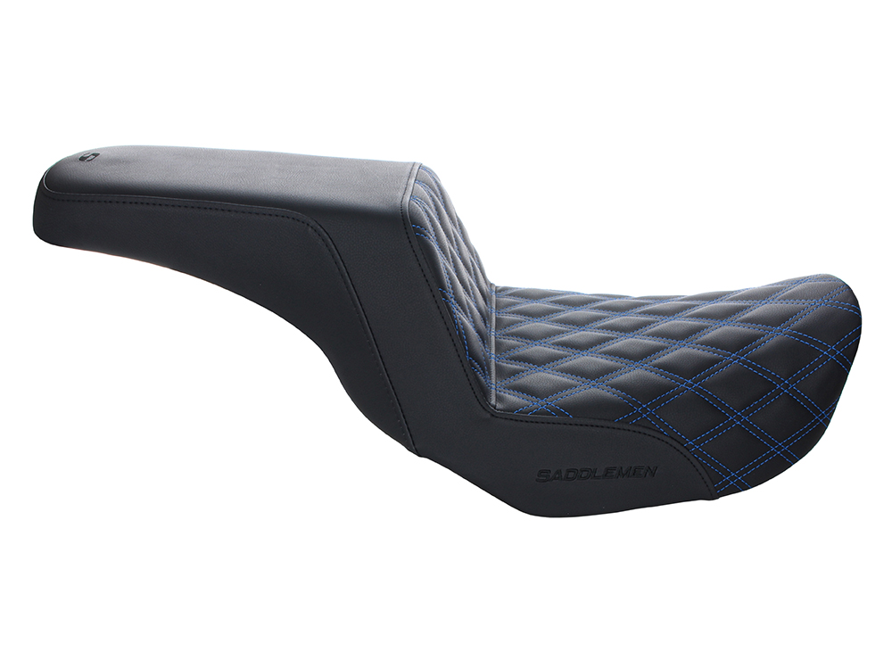 SADDLEMEN SEATS Step-Up LS Dual Seat with Blue Double Diamond Lattice Stitch. Fits Dyna 2006-2017.