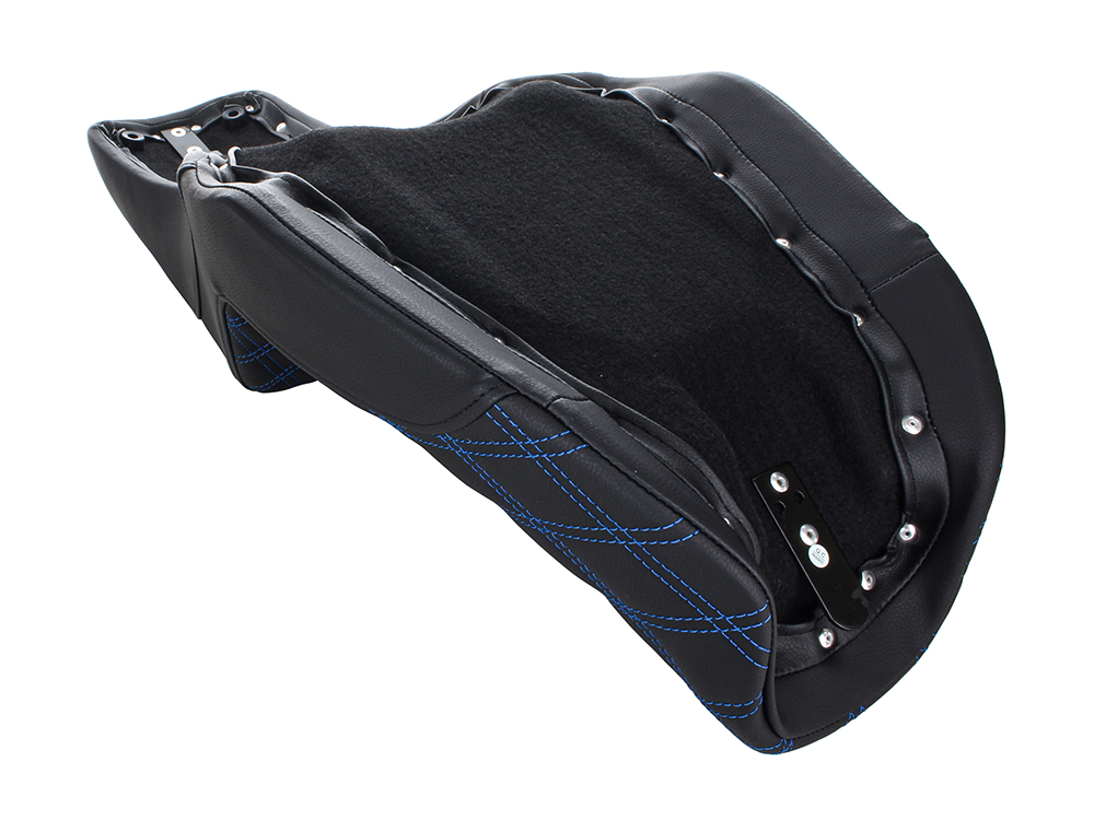 SADDLEMEN SEATS Step-Up LS Dual Seat with Blue Double Diamond Lattice Stitch. Fits Dyna 2006-2017.