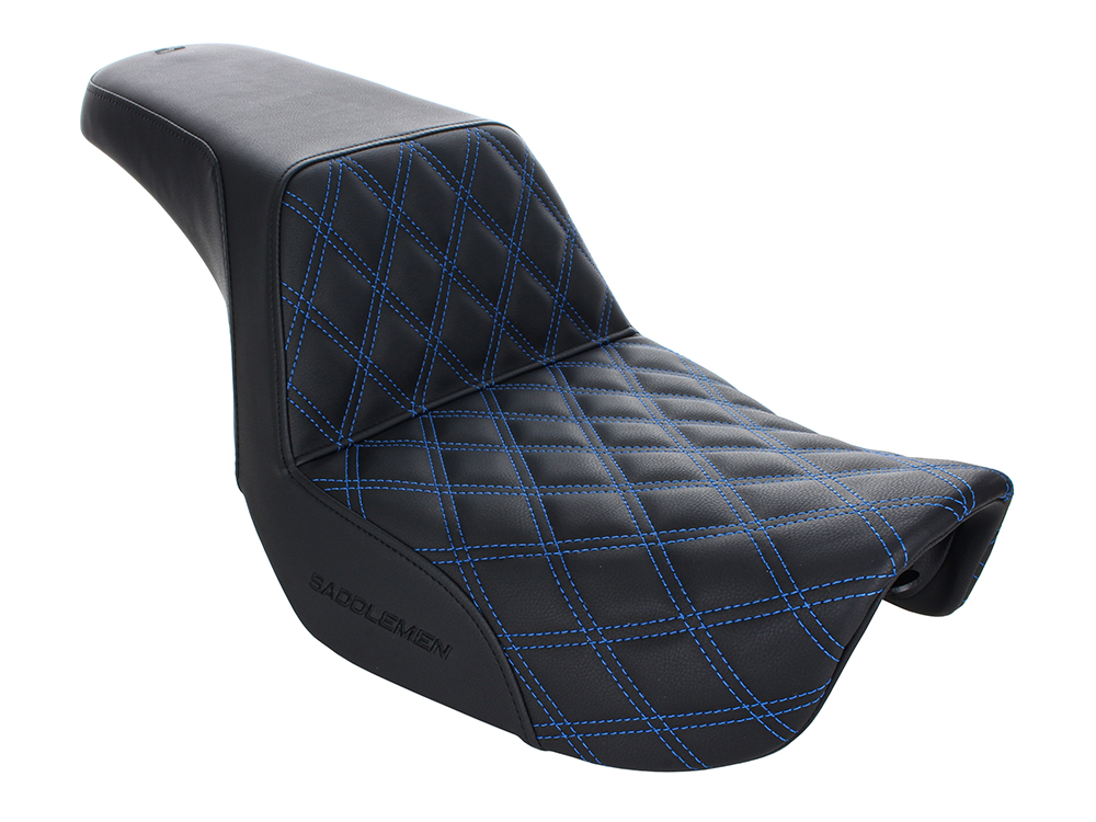 SADDLEMEN SEATS Step-Up LS Dual Seat with Blue Double Diamond Lattice Stitch. Fits Dyna 2006-2017.