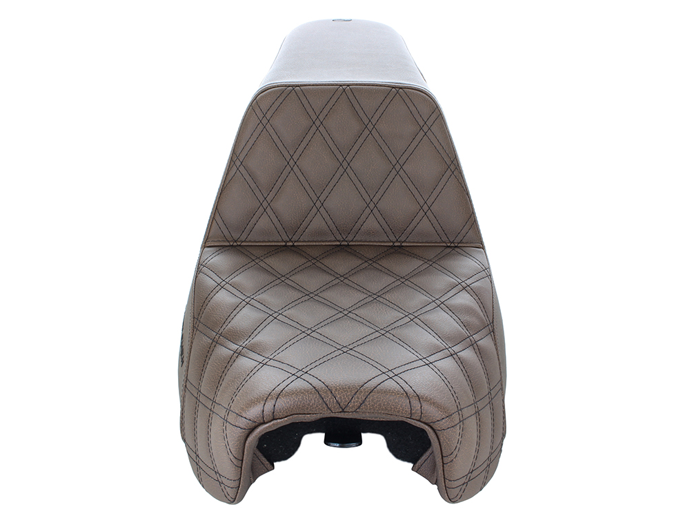 SADDLEMEN SEATS Brown Step-Up LS Dual Seat with Black Double Diamond Lattice Stitch. Fits Dyna 2006-2017.
