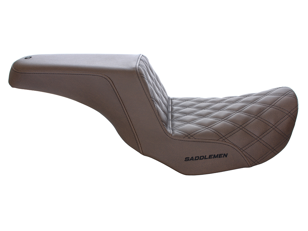 SADDLEMEN SEATS Brown Step-Up LS Dual Seat with Black Double Diamond Lattice Stitch. Fits Dyna 2006-2017.