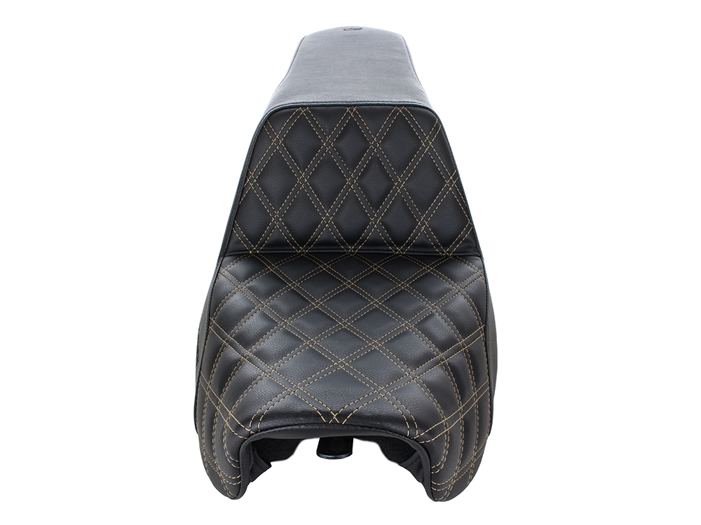 SADDLEMEN SEATS Step-Up LS Dual Seat with Gold Double Diamond Lattice Stitch. Fits Dyna 2006-2017.