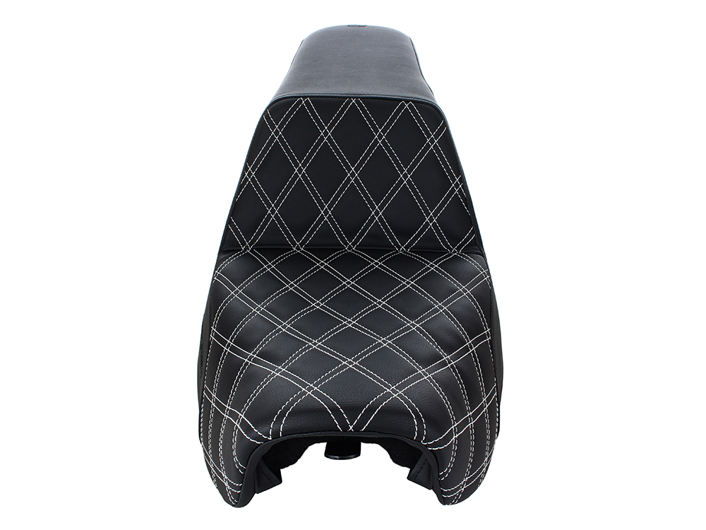 SADDLEMEN SEATS Step-Up LS Dual Seat with White Double Diamond Lattice Stitch. Fits Dyna 2006-2017.