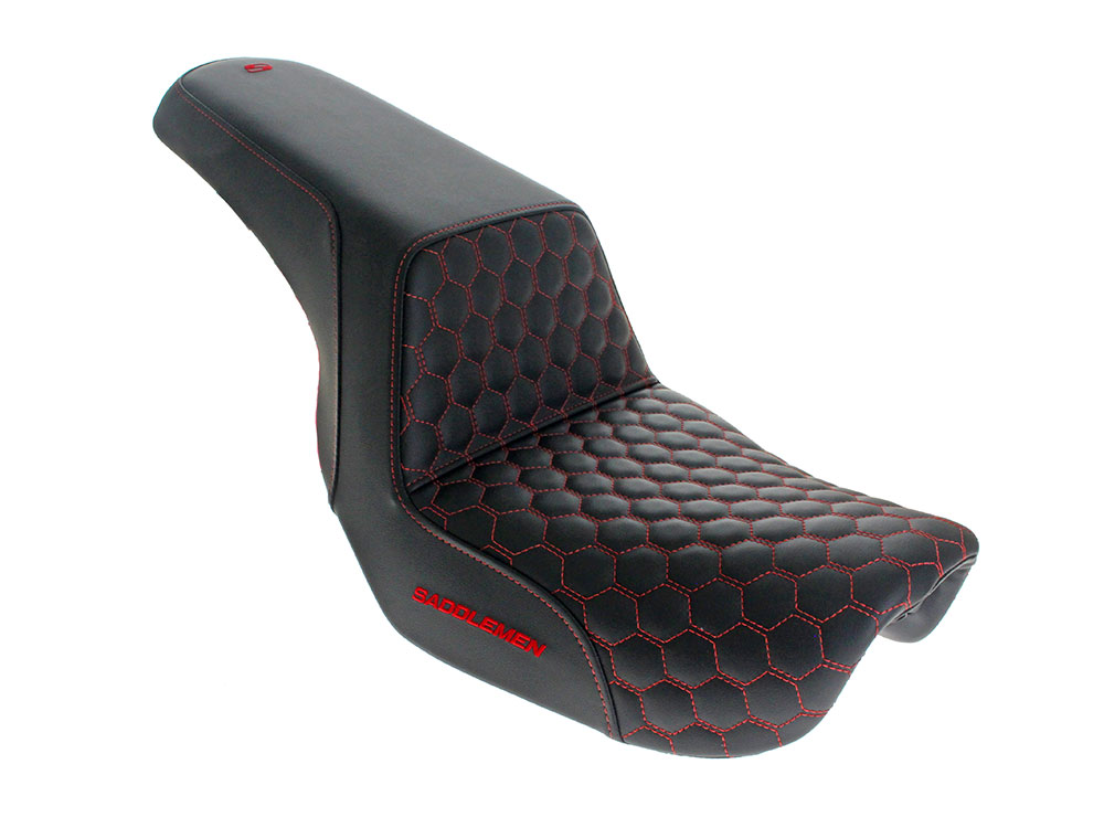 SADDLEMEN SEATS Step-Up HC Dual Seat with Red Honeycomb Stitch. Fits Dyna 2006-2017