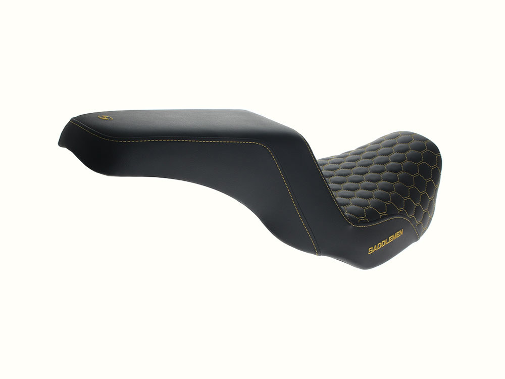 SADDLEMEN SEATS Step-Up HC Dual Seat with Gold Honeycomb Stitch. Fits Dyna 2006-2017