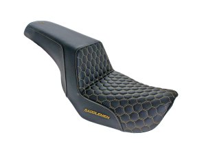 SADDLEMEN SEATS Step-Up HC Dual Seat with Gold Honeycomb Stitch. Fits Dyna 2006-2017 SADDLEMEN SEATS Step-Up HC Dual Seat with Gold Honeycomb Stitch. Fits Dyna 2006-2017