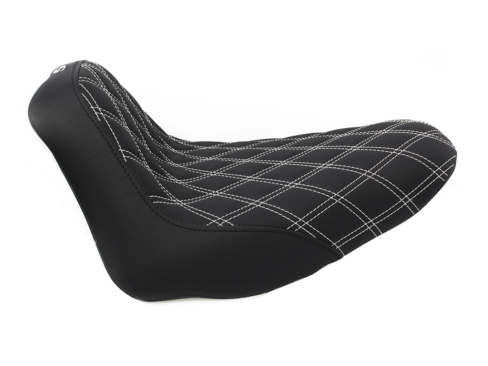 SADDLEMEN SEATS Renegade LS Solo Seat with White Double Diamond Stitch. Fits Softail 2008-2017 with 150 OEM Rear Tyre.