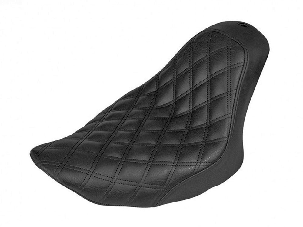 SADDLEMEN SEATS Renegade LS Solo Seat with Black Double Diamond Stitch. Fits Softail 2006-2017 with 200 OEM Rear Tyre.