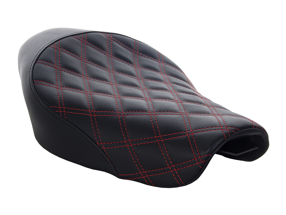 SADDLEMEN SEATS Renegade LS Solo Seat with Red Double Diamond Lattice Stitch. Fits Sportster 2004-2021 with 4.5 Gallon Fuel Tank.