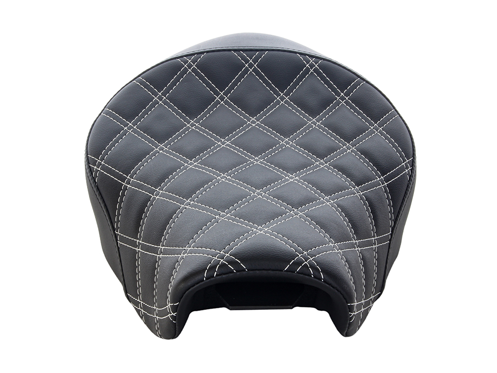 SADDLEMEN SEATS Renegade LS Solo Seat with White Double Diamond Lattice Stitch. Fits Sportster 2004-2021 with 4.5 Gallon Fuel Tank.