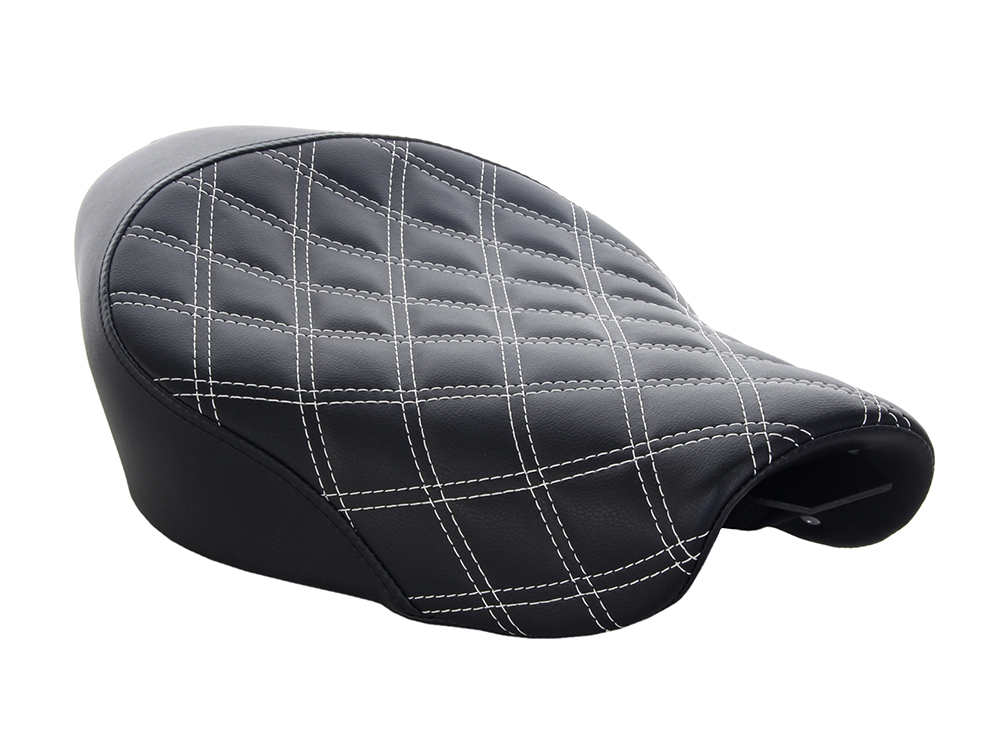 SADDLEMEN SEATS Renegade LS Solo Seat with White Double Diamond Lattice Stitch. Fits Sportster 2004-2021 with 4.5 Gallon Fuel Tank.