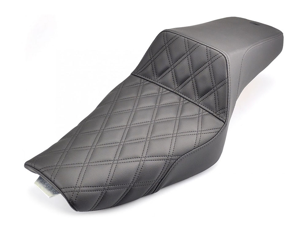 SADDLEMEN SEATS Step-Up LS Dual Seat with Black Double Diamond Lattice Stitch. Fits Sportster 2004-2021 with 4.5 Gallon Fuel Tank.