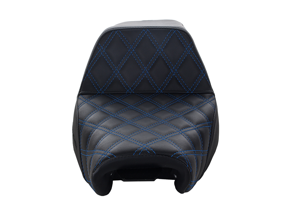 SADDLEMEN SEATS Step-Up LS Dual Seat with Blue Double Diamond Lattice Stitch. Fits Sportster 2004-2021 with 4.5 Gallon Fuel Tank.