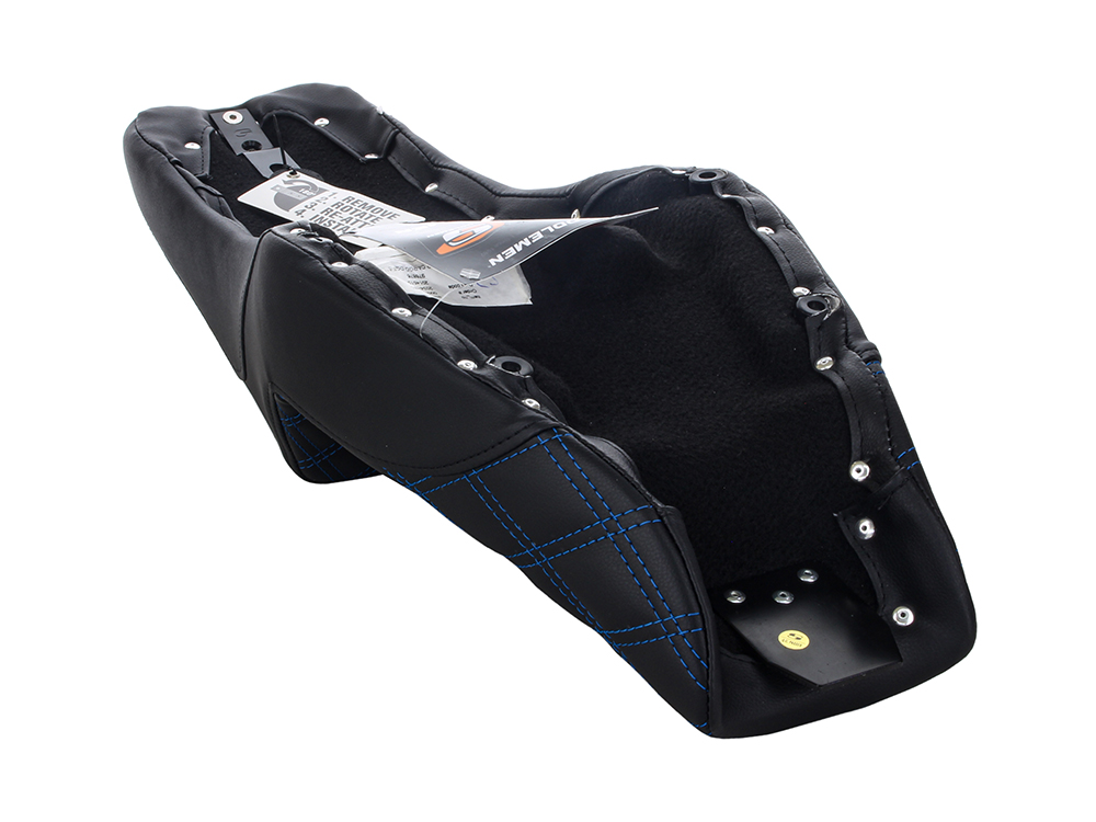 SADDLEMEN SEATS Step-Up LS Dual Seat with Blue Double Diamond Lattice Stitch. Fits Sportster 2004-2021 with 4.5 Gallon Fuel Tank.