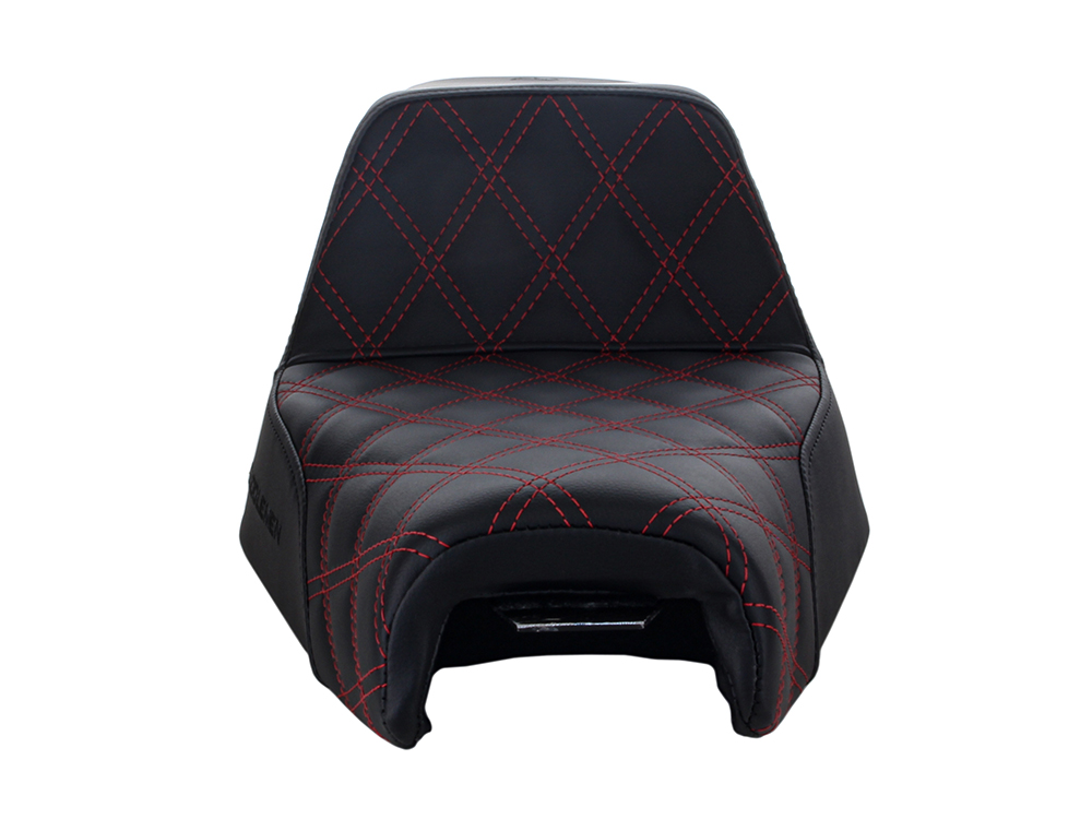 SADDLEMEN SEATS Step-Up LS Dual Seat with Red Double Diamond Lattice Stitch. Fits Sportster 2004-2021 with 4.5 Gallon Fuel Tank.
