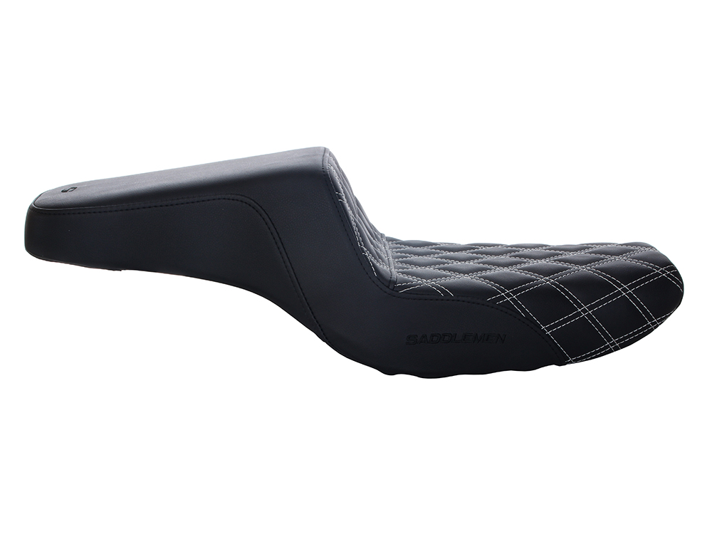 SADDLEMEN SEATS Step-Up LS Dual Seat with White Double Diamond Lattice Stitch. Fits Sportster 2004-2021 with 4.5 Gallon Fuel Tank.