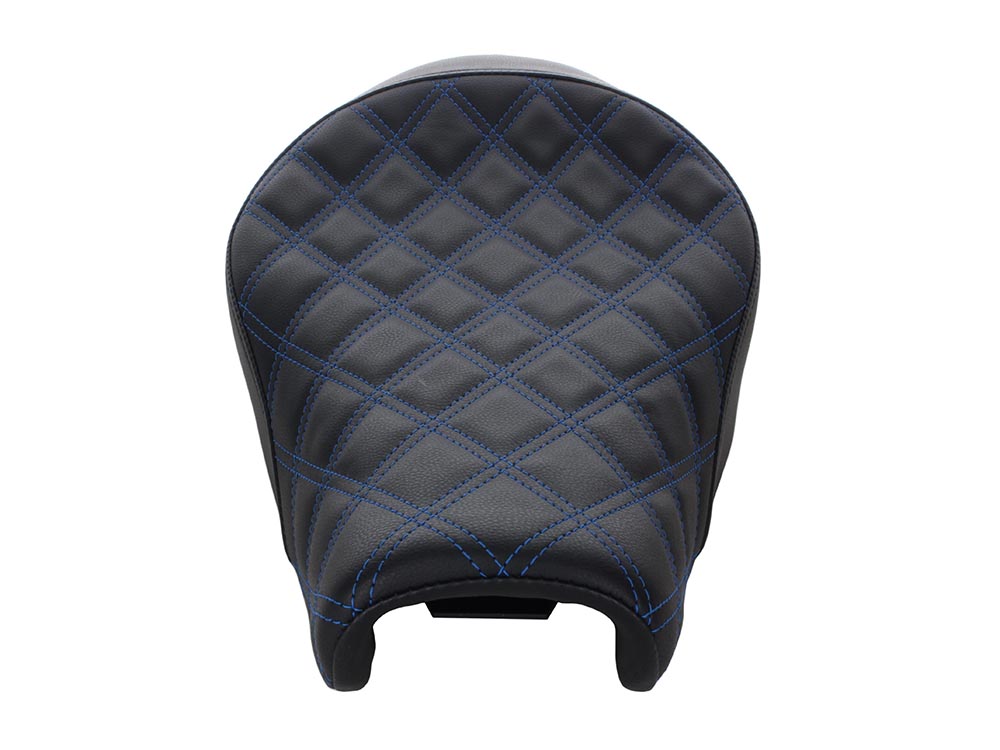 SADDLEMEN SEATS Renegade LS Solo Seat with Blue Double Diamond Lattice Stitch. Fits Sportster 2004-2021 with 3.3 Gallon Fuel Tank.