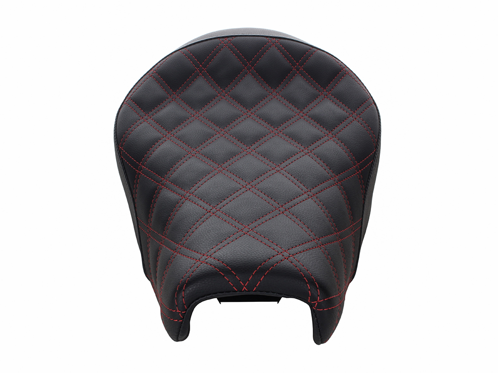 SADDLEMEN SEATS Renegade LS Solo Seat with Red Double Diamond Lattice Stitch. Fits Sportster 2004-2021 with 3.3 Gallon Fuel Tank.