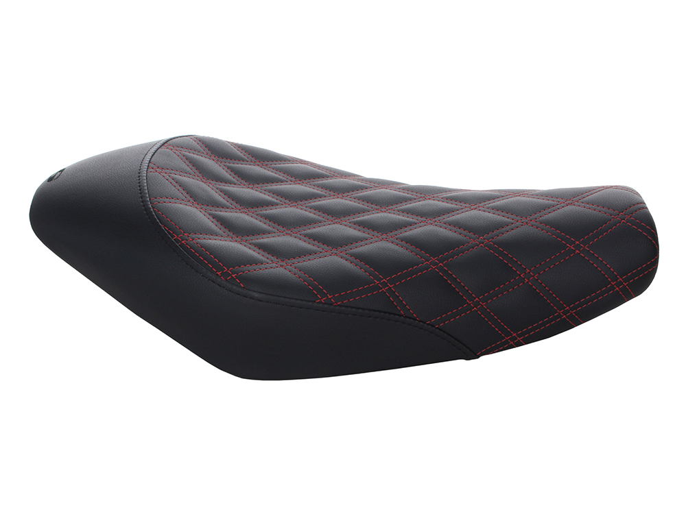 SADDLEMEN SEATS Renegade LS Solo Seat with Red Double Diamond Lattice Stitch. Fits Sportster 2004-2021 with 3.3 Gallon Fuel Tank.