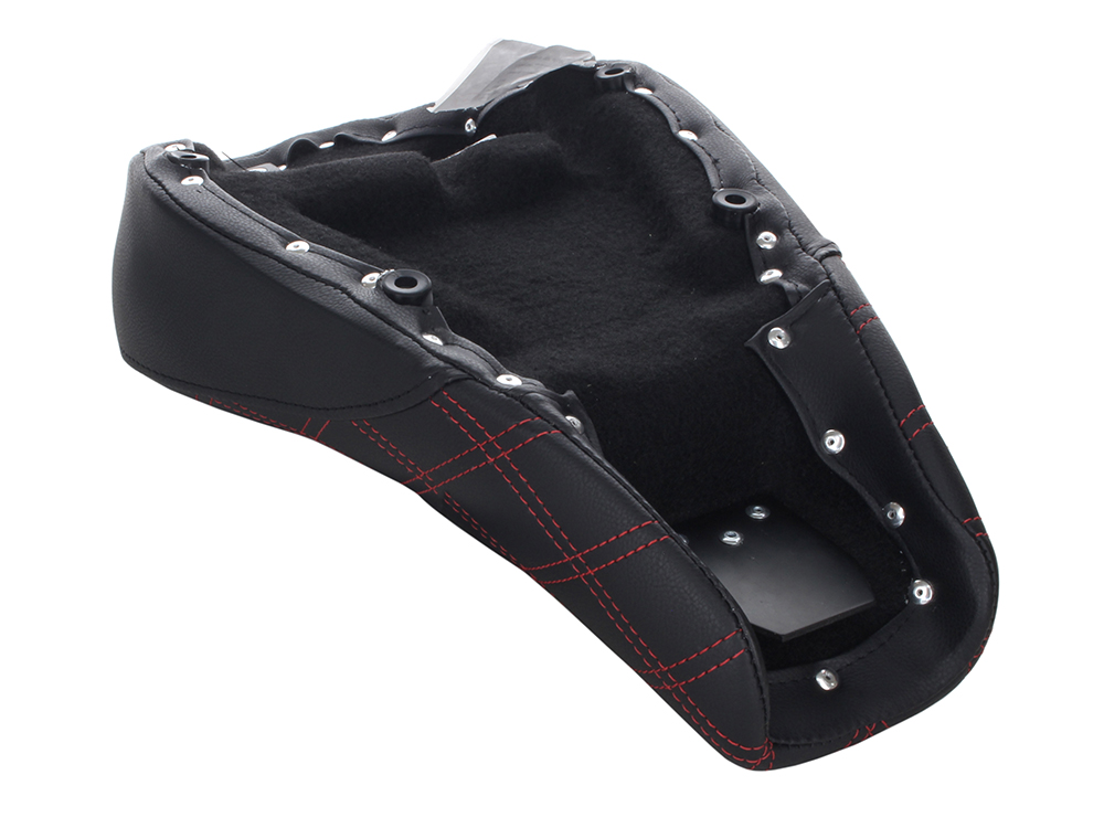 SADDLEMEN SEATS Renegade LS Solo Seat with Red Double Diamond Lattice Stitch. Fits Sportster 2004-2021 with 3.3 Gallon Fuel Tank.